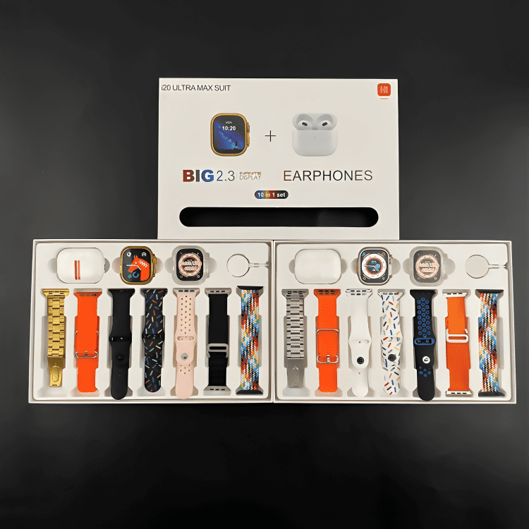 I20 Ultra Max Suit Smart Watch Price in Pakistan | 10 in 1 Box With AirPods